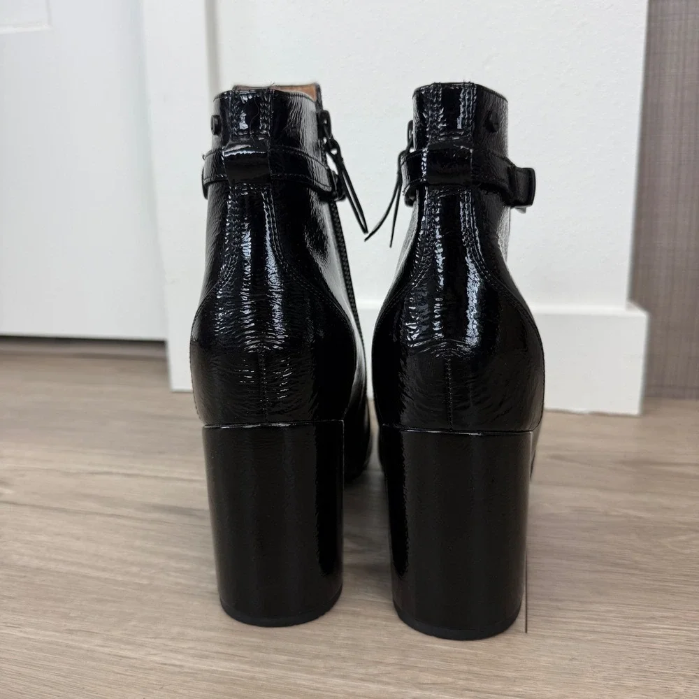 NWOB‎ FRANKIE4 Black Patent Leather Maisie Heeled Ankle Boots